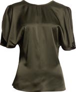Victoria Beckham Slit Draped Sleeve Crepe Back Satin Top