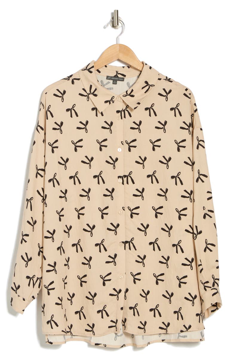 Adrianna Papell Bow Print Button-Up Shirt, Alternate, color, 
