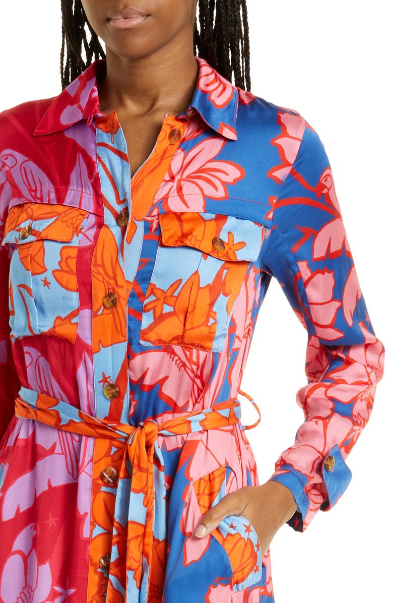 FARM Rio Floral Print Tie Waist Long Sleeve Midi Dress | Nordstromrack