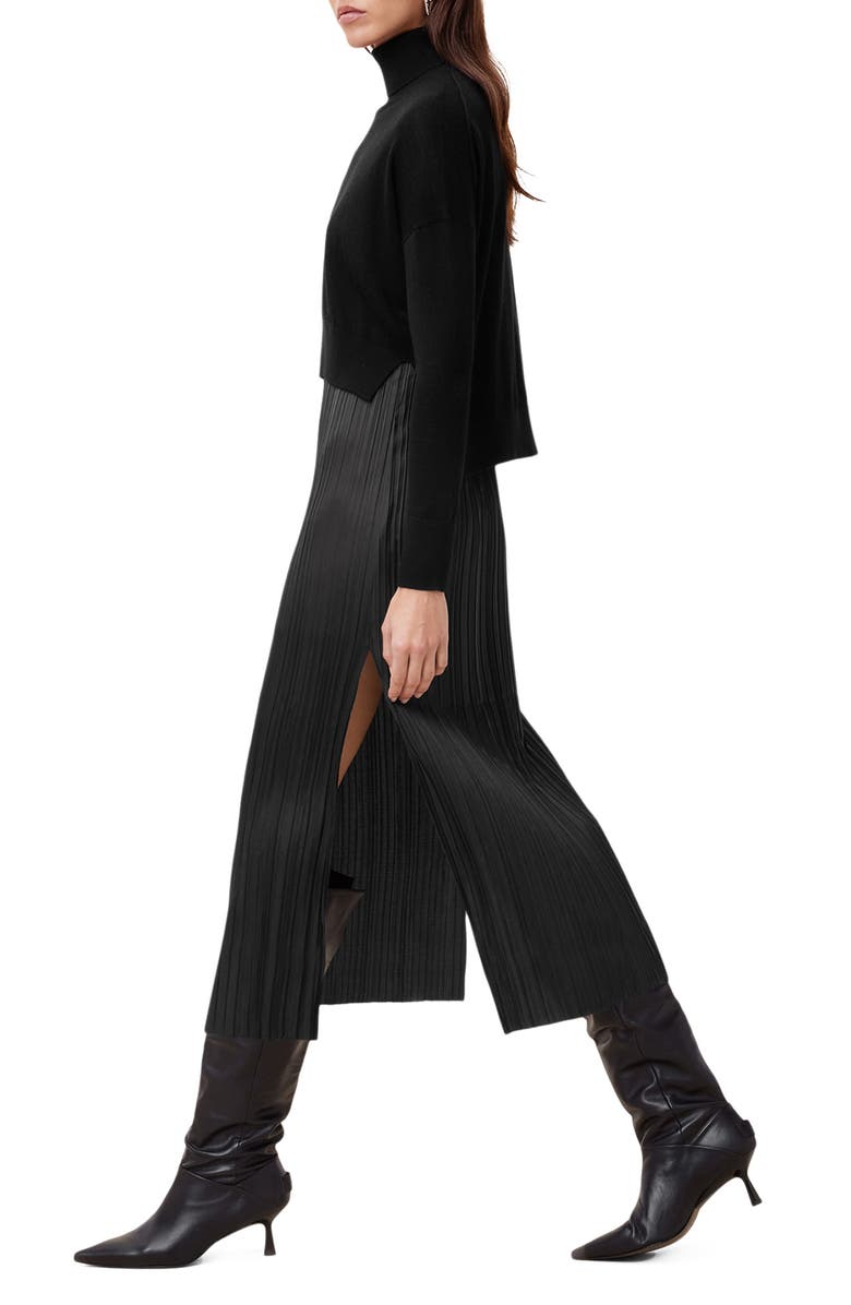 AllSaints Vittoria Merino Wool High-Low Sweater & Micropleat Midi Dress Set, Alternate, color, 