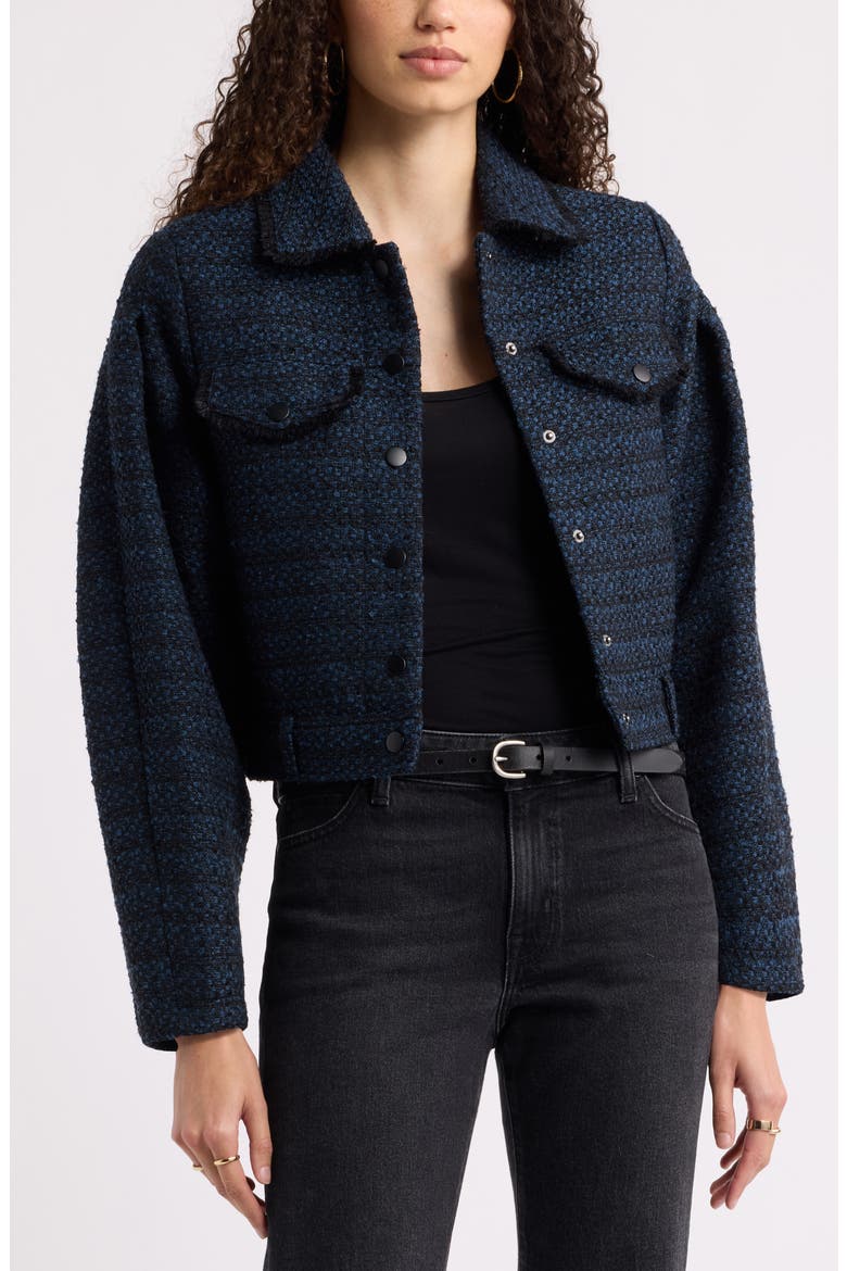 Fringe Tweed Jacket, Main, color, BLUE- BLACK