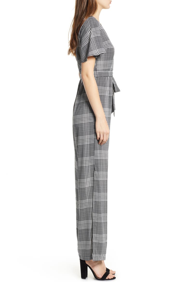 Tie Front Jumpsuit, Alternate, color, BLACK MENSWEAR PLAID