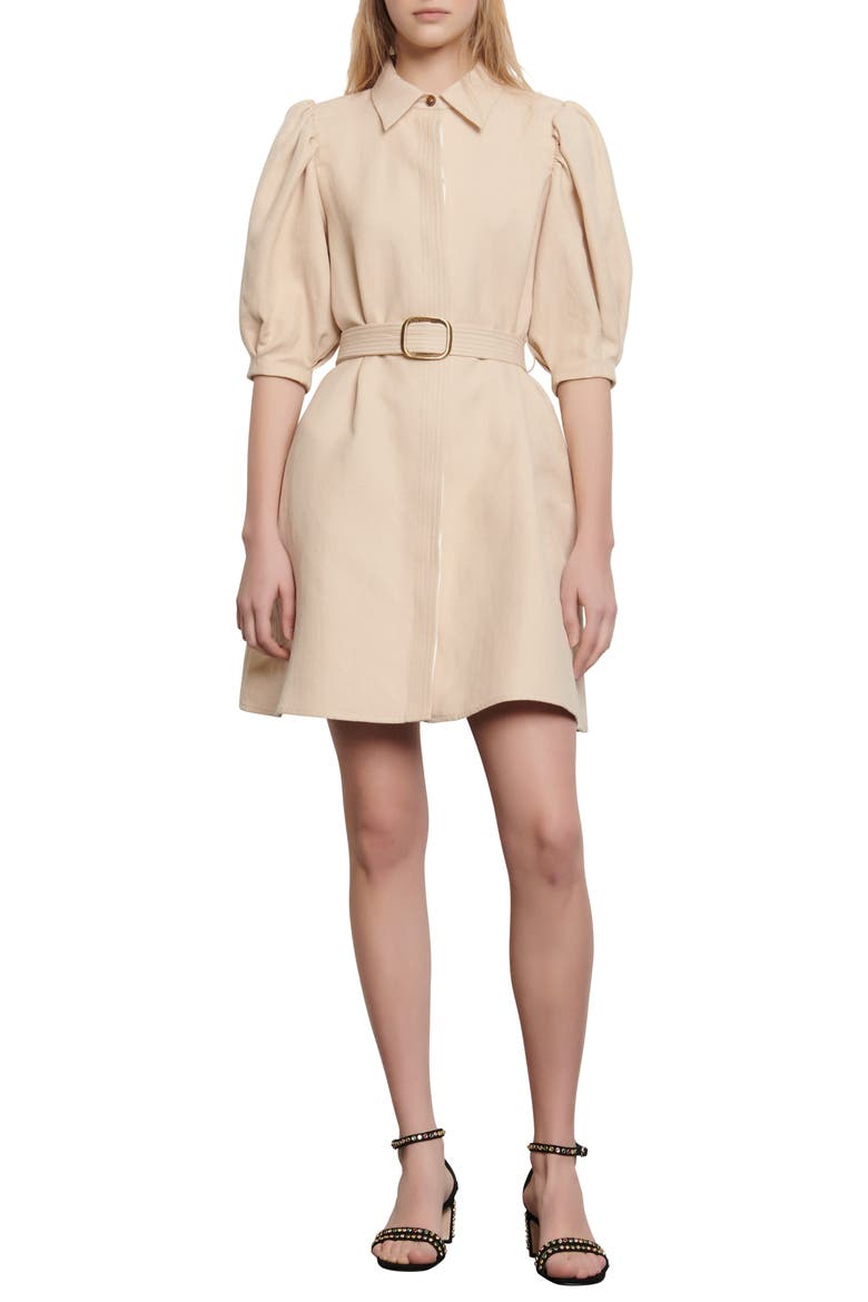 Luno Puff Sleeve Shirtdress, Main, color, BEIGE