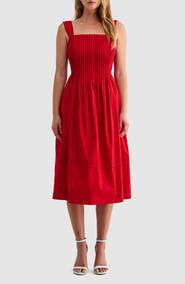Mila Mae Pleat Bodice Cotton Midi Dress