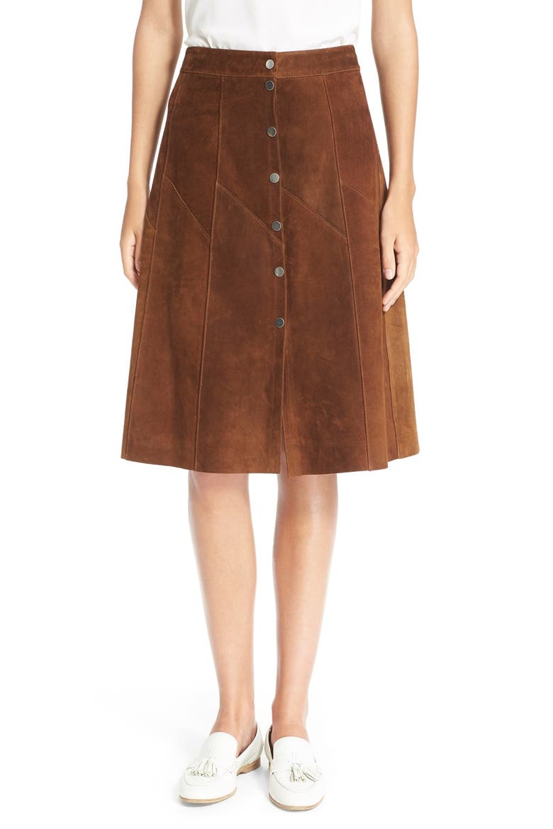 'Adrienne' Suede Skirt, Main, color, TOBACCO