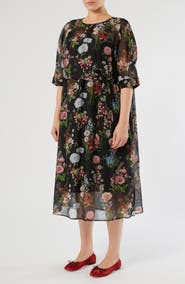 Marina Rinaldi Kaki Floral Print Voile Midi Dress