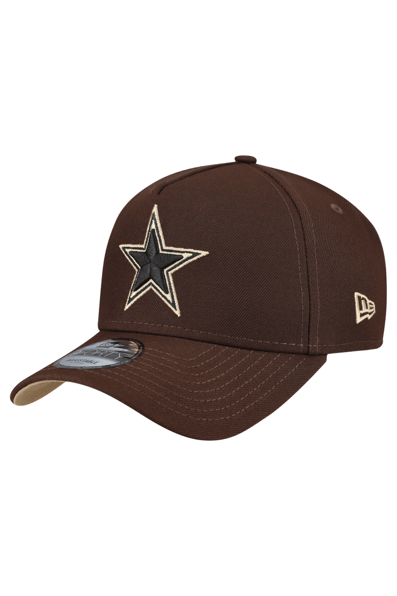 Men's New Era  Dark Brown Dallas Cowboys Burnt Wood A-Frame 9FORTY Adjustable Hat, Main, color, Dark Brown