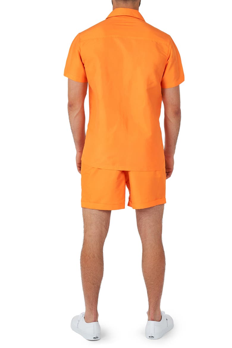The Orange Short Sleeve Camp Shirt & Drawstring Shorts Set, Alternate, color, ORANGE