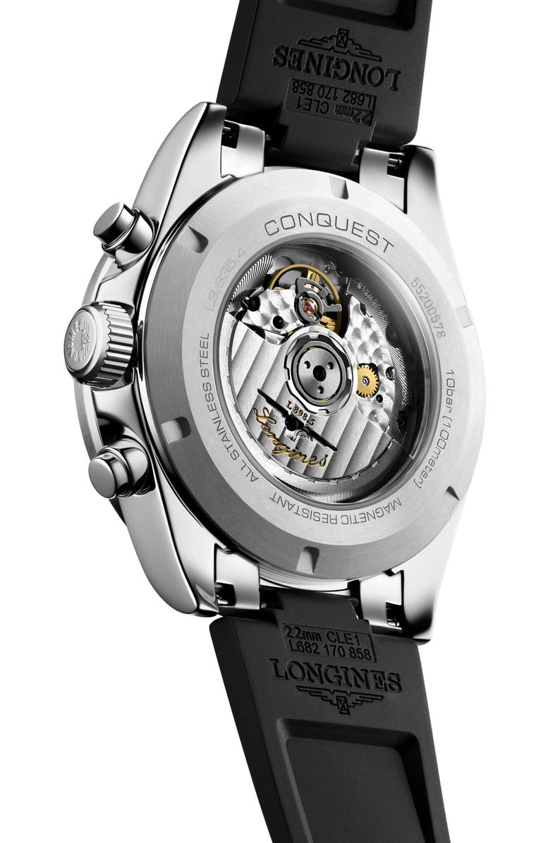 Longines Conquest Automatic Chronograph Rubber Strap Watch, 42mm, Alternate, color, Champagne