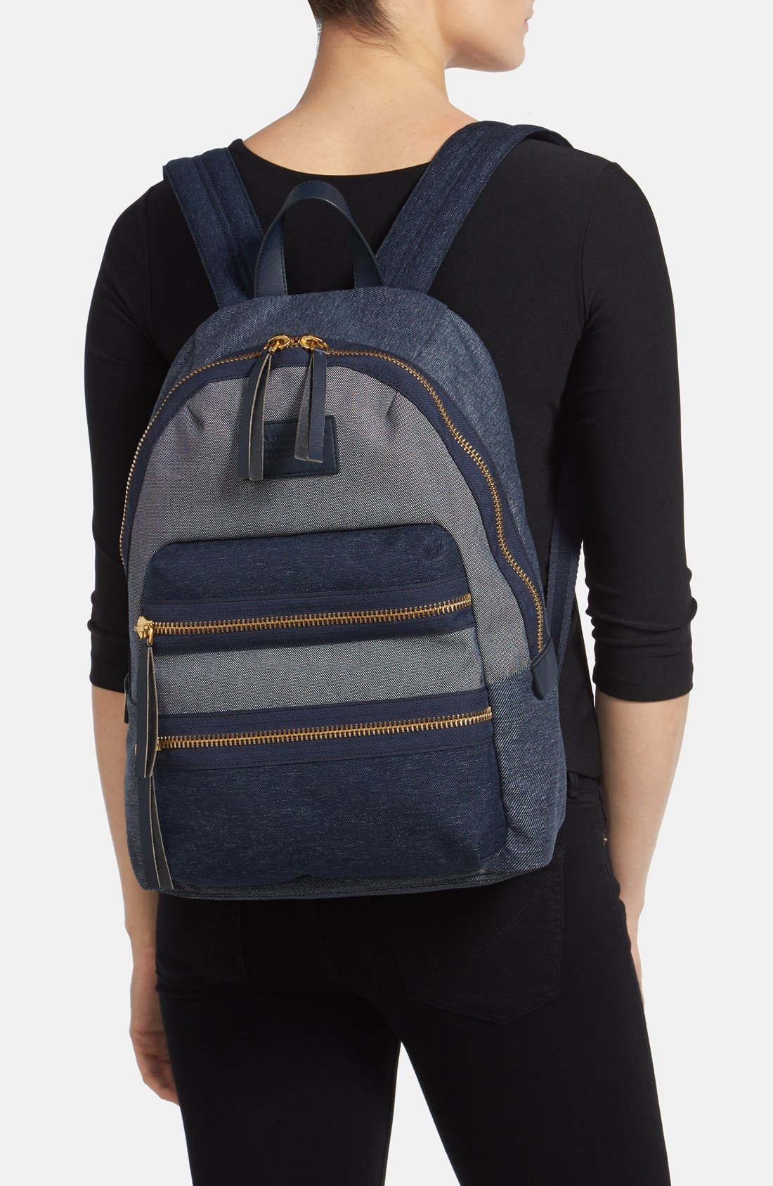 MARC BY MARC JACOBS 'Domo Arigato' Chambray Backpack, Alternate, color, TWILIGHT NAVY
