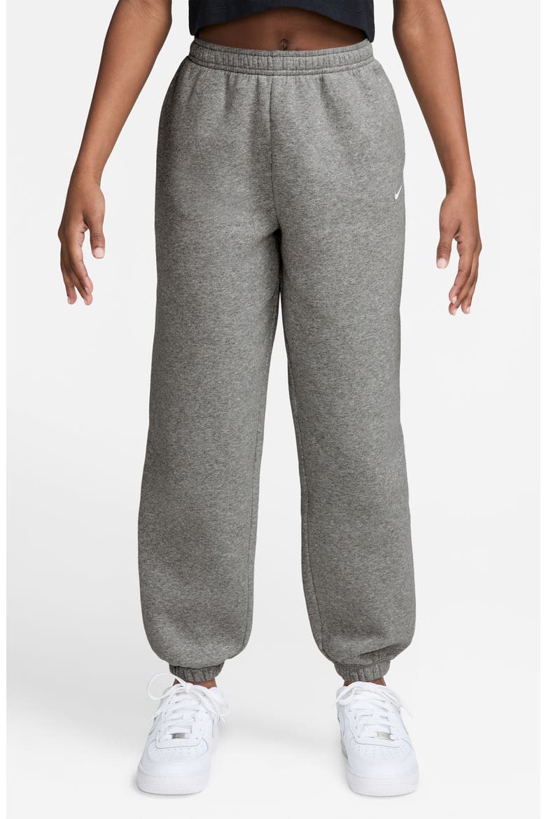 Kids' Sportswear Studio Fleece Loose Pants, Main, color, DARK GREY HEATHER/ GREY/ WHITE