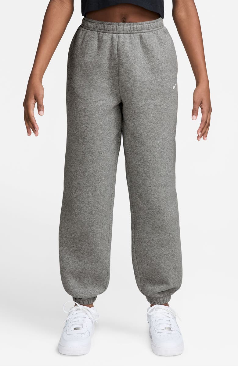 Nike Kids' Sportswear Studio Fleece Loose Pants, Main, color, Dark Grey Heather/ Grey/ White