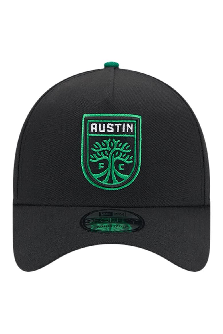 Men's New Era Black Austin FC 2024 Kick Off Collection 9FORTY A-Frame Adjustable Hat, Alternate, color, Black