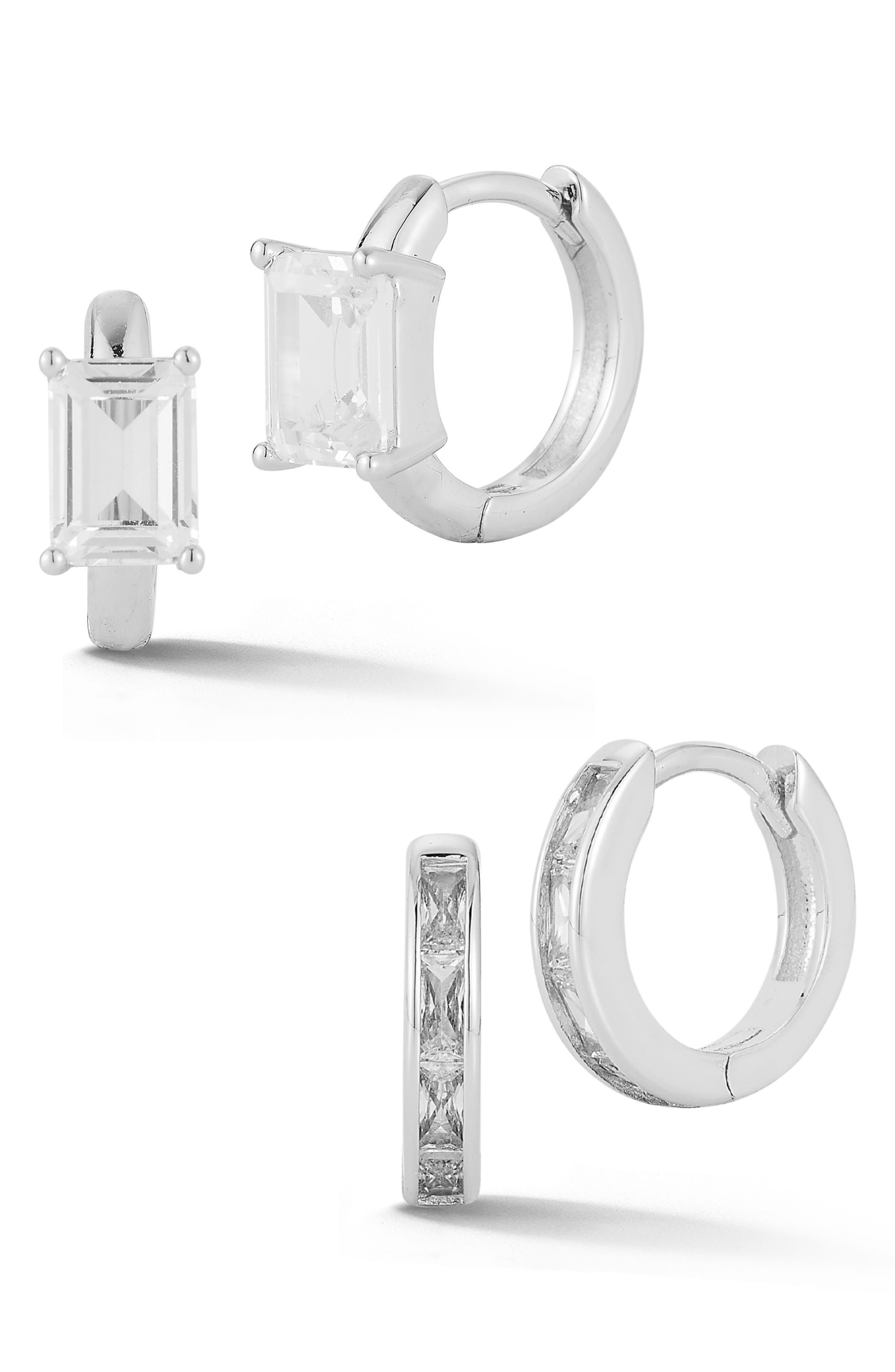 Set of 2 Cubic Zirconia Huggie Hoop Earrings