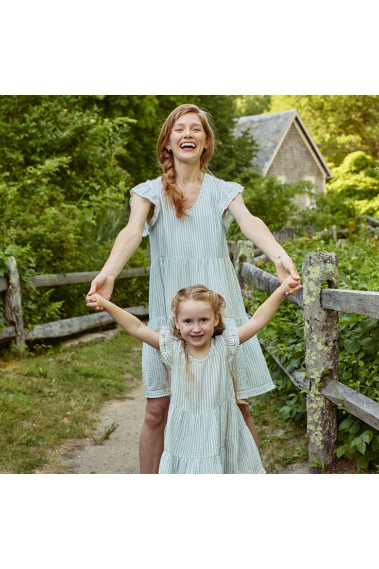 Mommy & Me Gauze Dress, Main, color, Teal Stripes