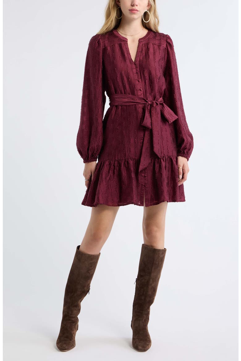 Textured Button Front Minidress, Main, color, BURGUNDY BANNER