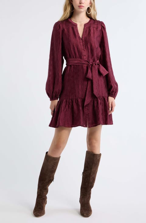 Textured Button Front Minidress