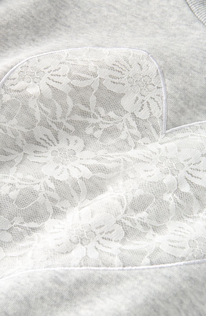 Nordstrom Kids' Pretty Lace Appliqué Sweatshirt, Alternate, color, Grey Light Heather Lace Heart