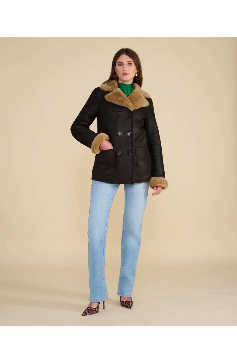 Furniq UK Chelsea Shearling Peacoat, Alternate, color, Brown