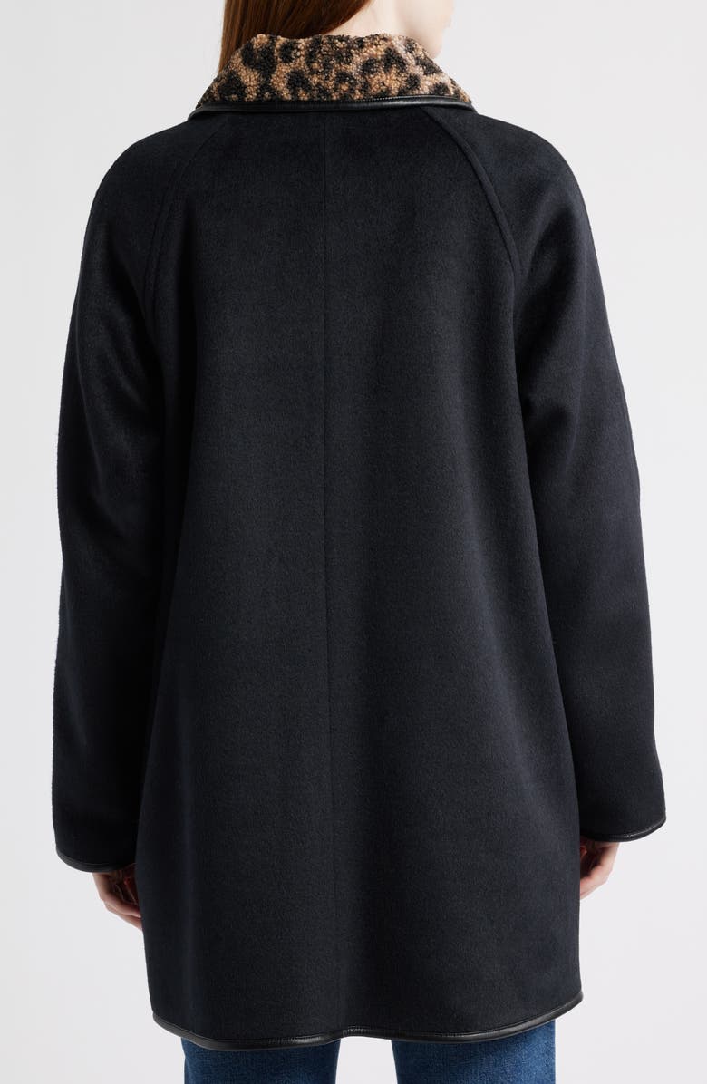 Bernardo Leopard Print Collar Felt Coat, Alternate, color, Black / Leopard Print