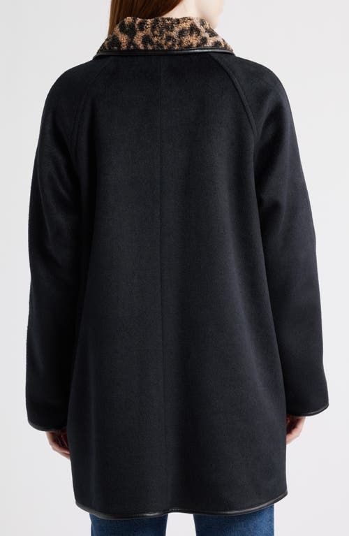 Bernardo Leopard Print Collar Felt Coat In Black