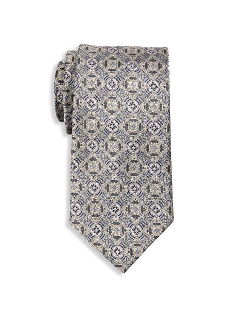 Oak Hill Premium By Dxl Big & Tall Vintage Medallion Silk Tie In Gray