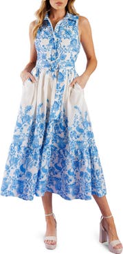 FLYING TOMATO Floral Sleeveless Belted Shirtdress