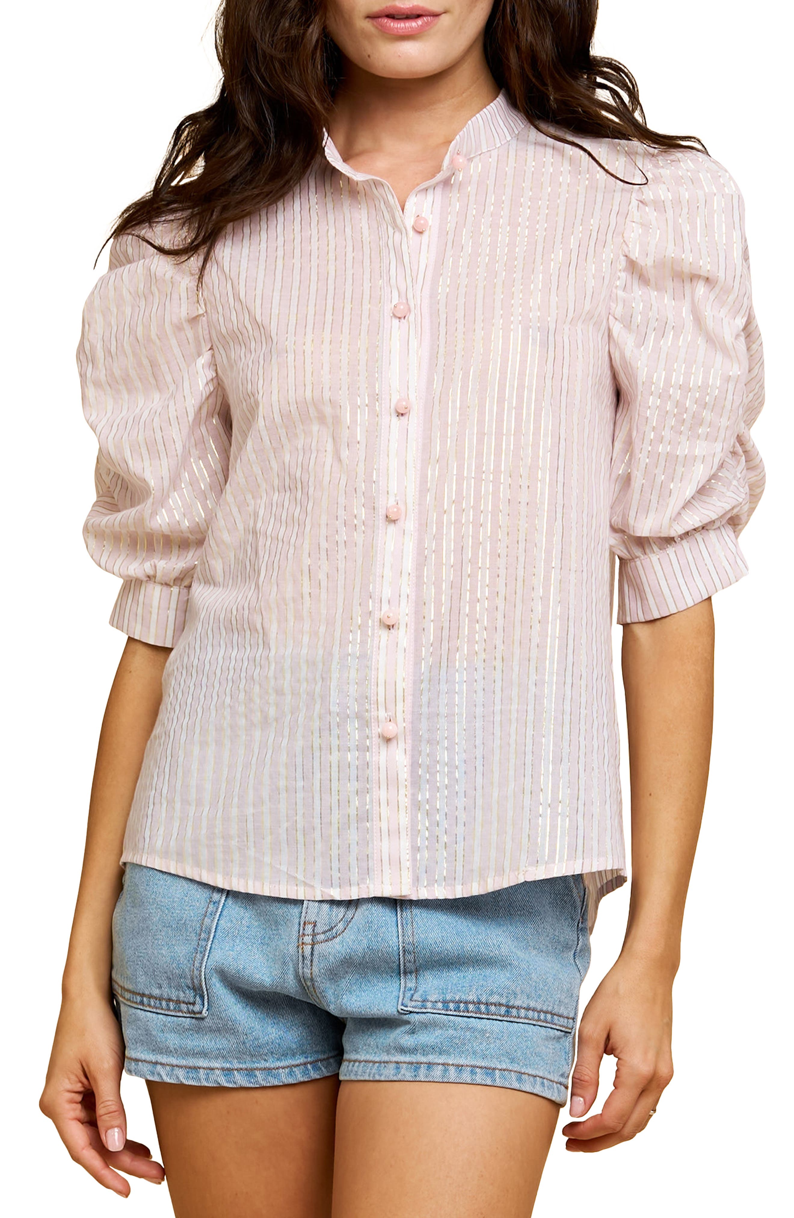 CIEBON Afina Metallic Puff Sleeve Shirt