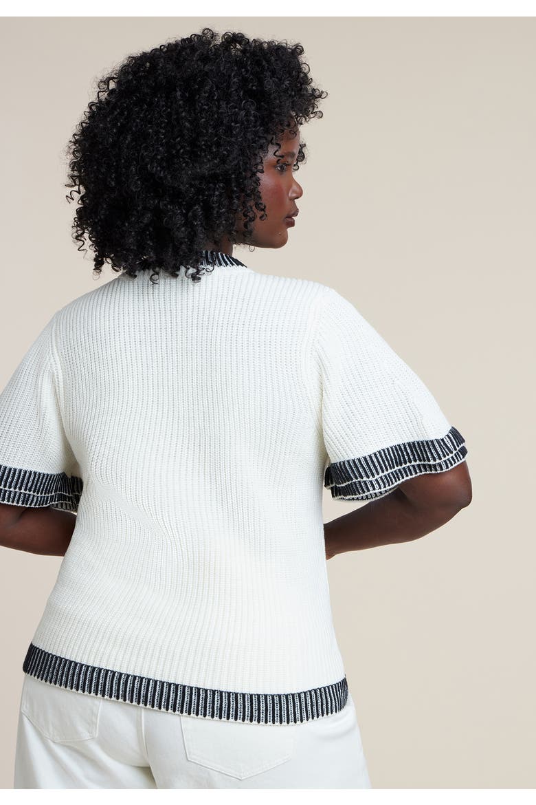 Stripe Detail Short Sleeve Sweater, Alternate, color, JET STREAM