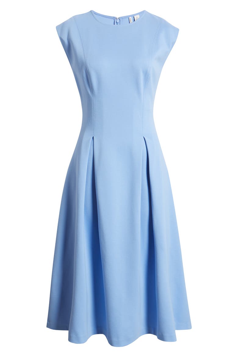 Pleated Cap Sleeve Ponte Dress, Alternate, color, BLUE CORNFLOWER