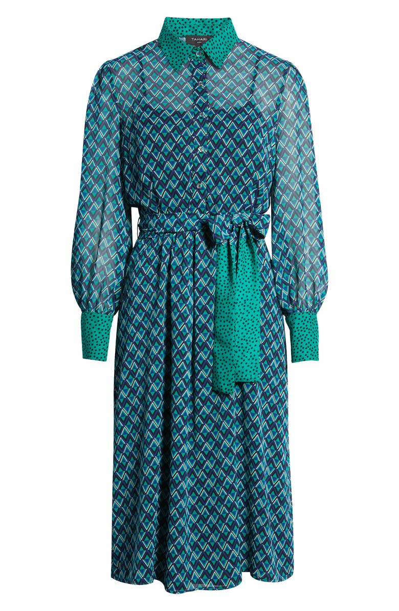 Tahari ASL Twin Print Long Sleeve Midi Shirtdress, Alternate, color,