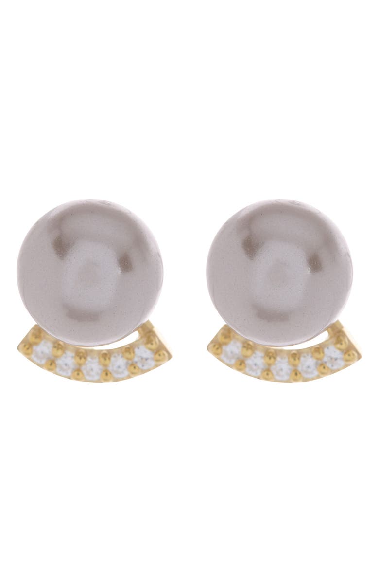 PAIGE NOVICK 14K Yellow Gold Vermeil Pearl & White CZ Pave Stud Earrings, Main, color,