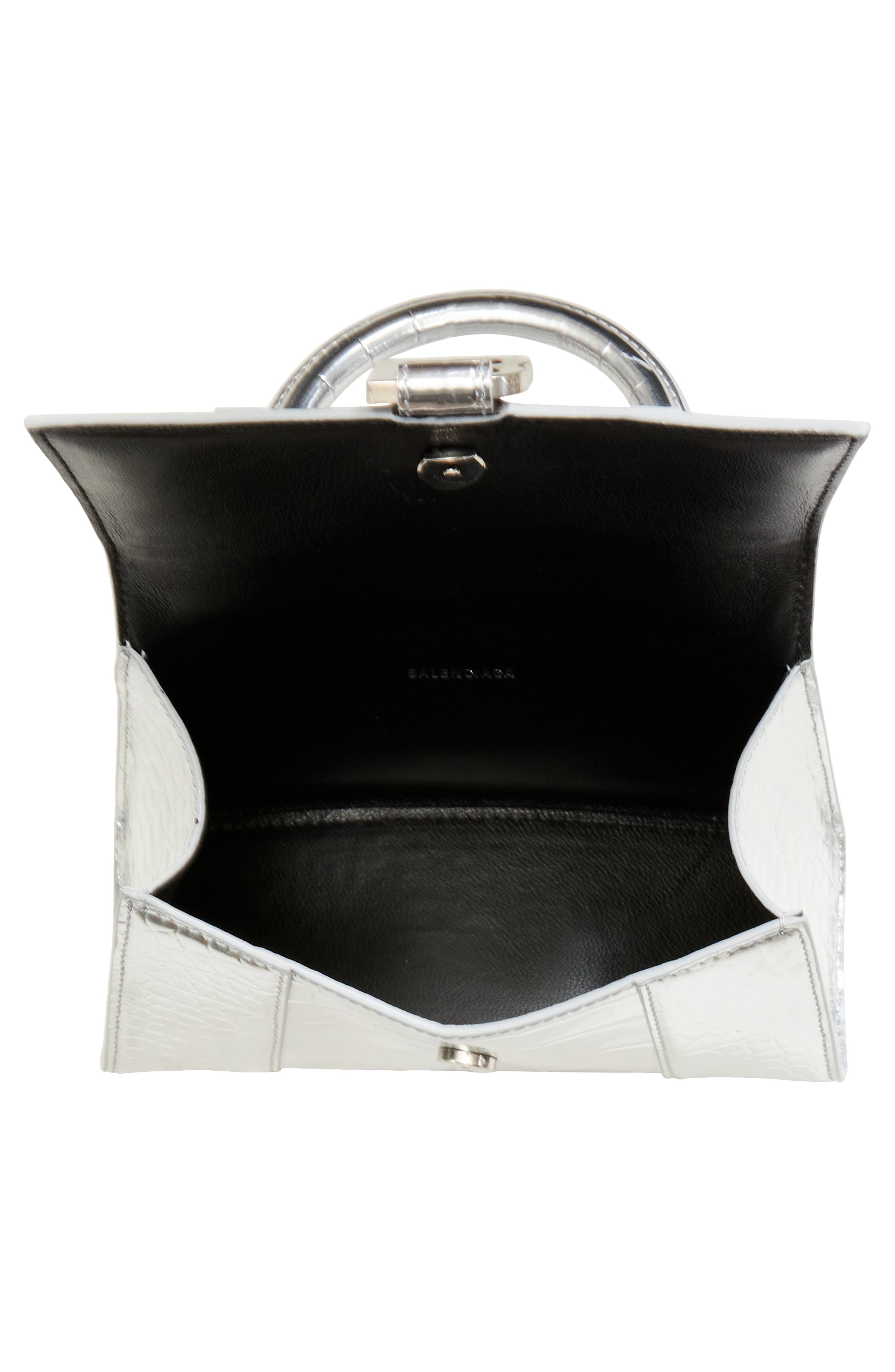 Balenciaga Extra Small Hourglass Croc Embossed Metallic Leather Top Handle Bag, Alternate, color, 