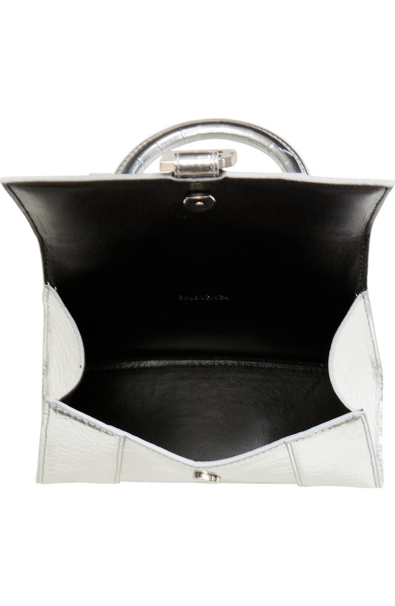 Balenciaga Extra Small Hourglass Croc Embossed Metallic Leather Top Handle Bag, Alternate, color,