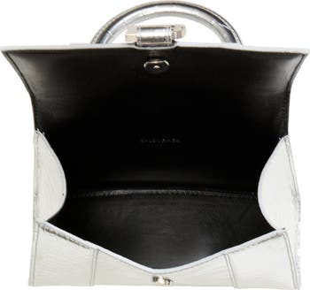 Extra Small Hourglass Croc Embossed Metallic Leather Top Handle Bag