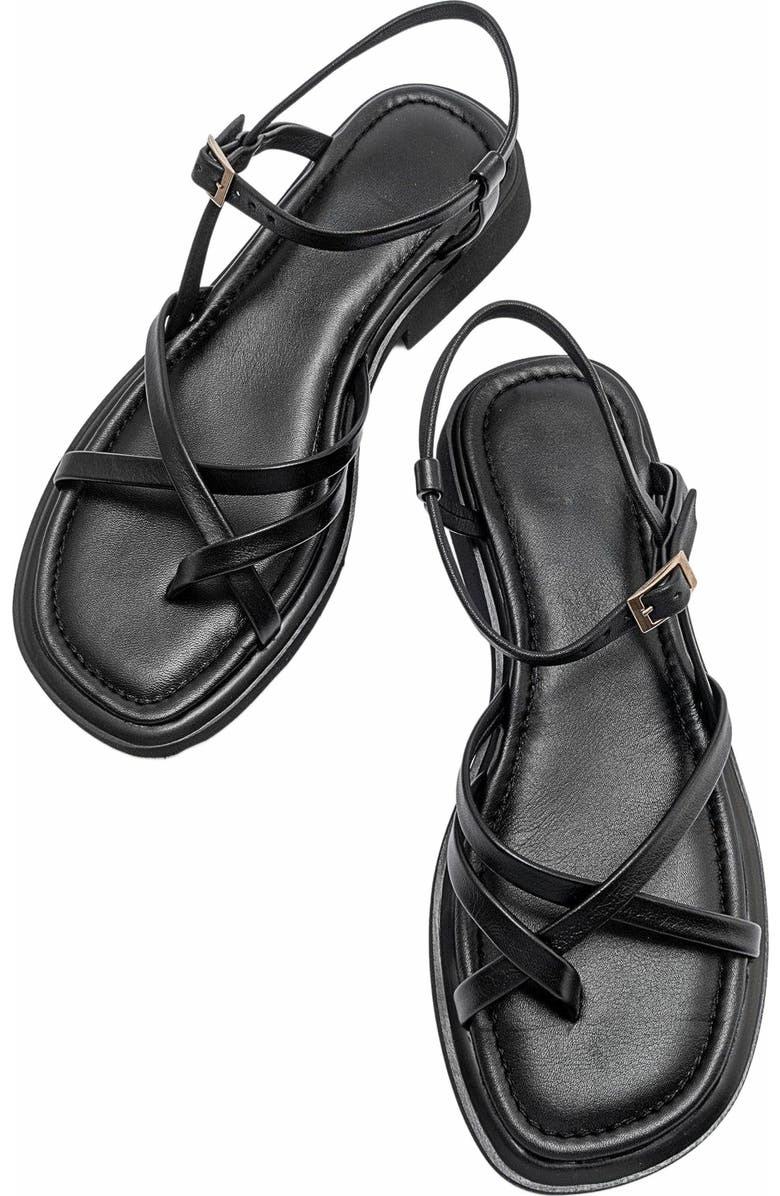 Forever & Always Shoes Antas Strappy Leather Flat Sandals, Alternate, color, Black Leather