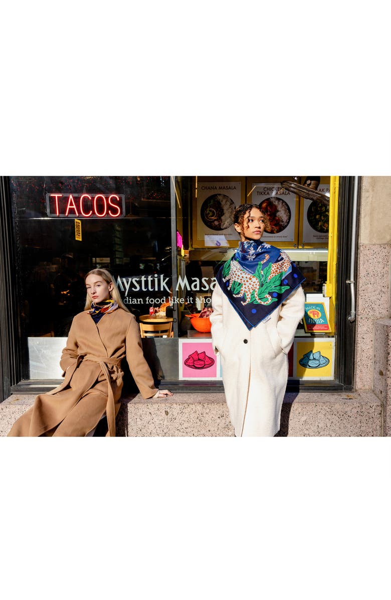 Jessie Zhao New York Double Sided Wool Silk Scarf Of Night Banquet, Alternate, color, Blue