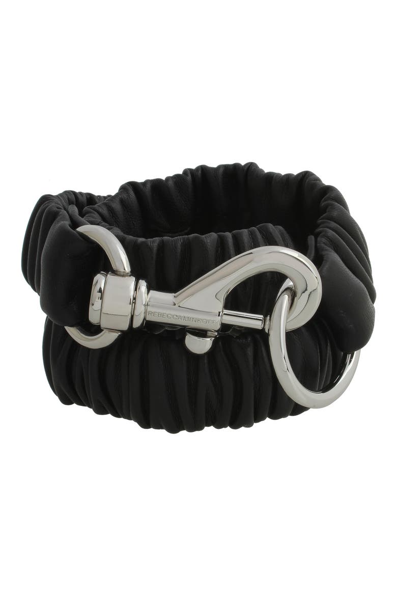 Ruched Leather Belt, Alternate, color, BLACK / POLISHED NICKLE