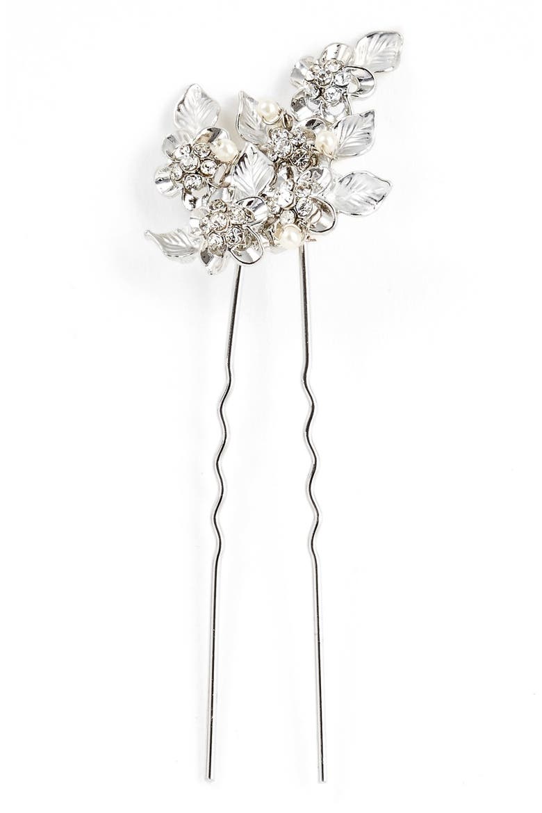 'Eloise' Crystal Hairpin, Main, color, SILVER/ IVORY