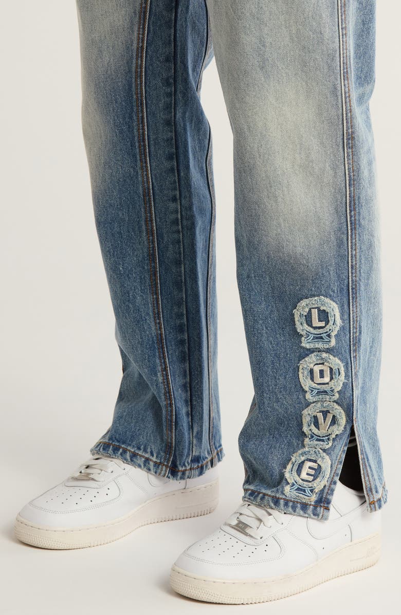DIET STARTS MONDAY Love Embroidered Distressed Straight Leg Jeans, Alternate, color, Atlantic