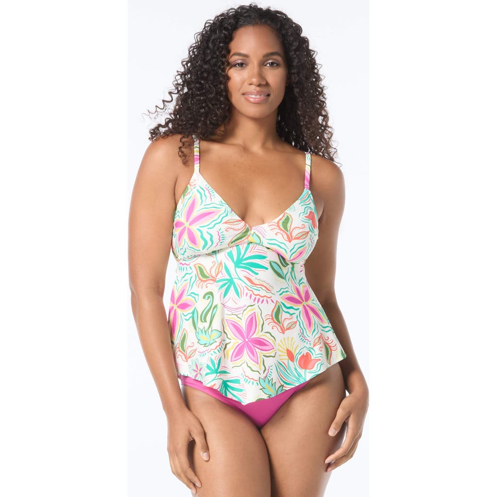 Coco Reef Bra Sized Shirred Underwire Tankini Top In Neutral