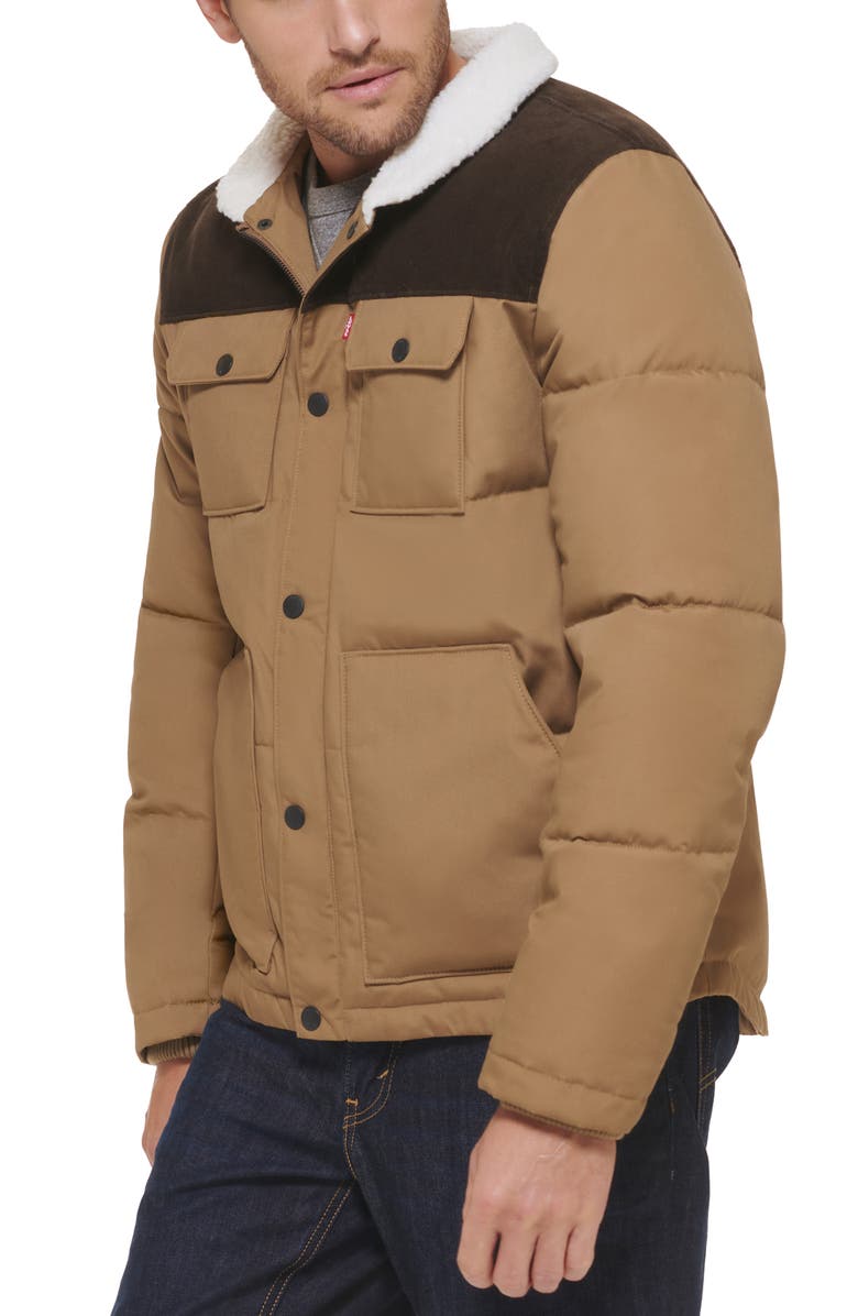 Levi's Woodsman High Pile Fleece Puffer Jacket, Alternate, color, Tan Dark Brown Corduroy Yoke