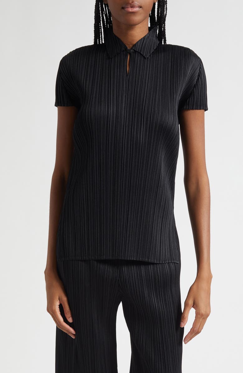Pleats Please Issey Miyake Monthly Colors August Pleated Polo, Main, color, Black