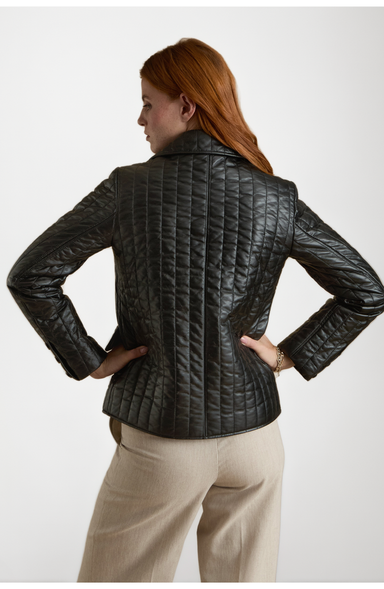 Furniq UK Tabitha Leather Coat, Alternate, color, Black