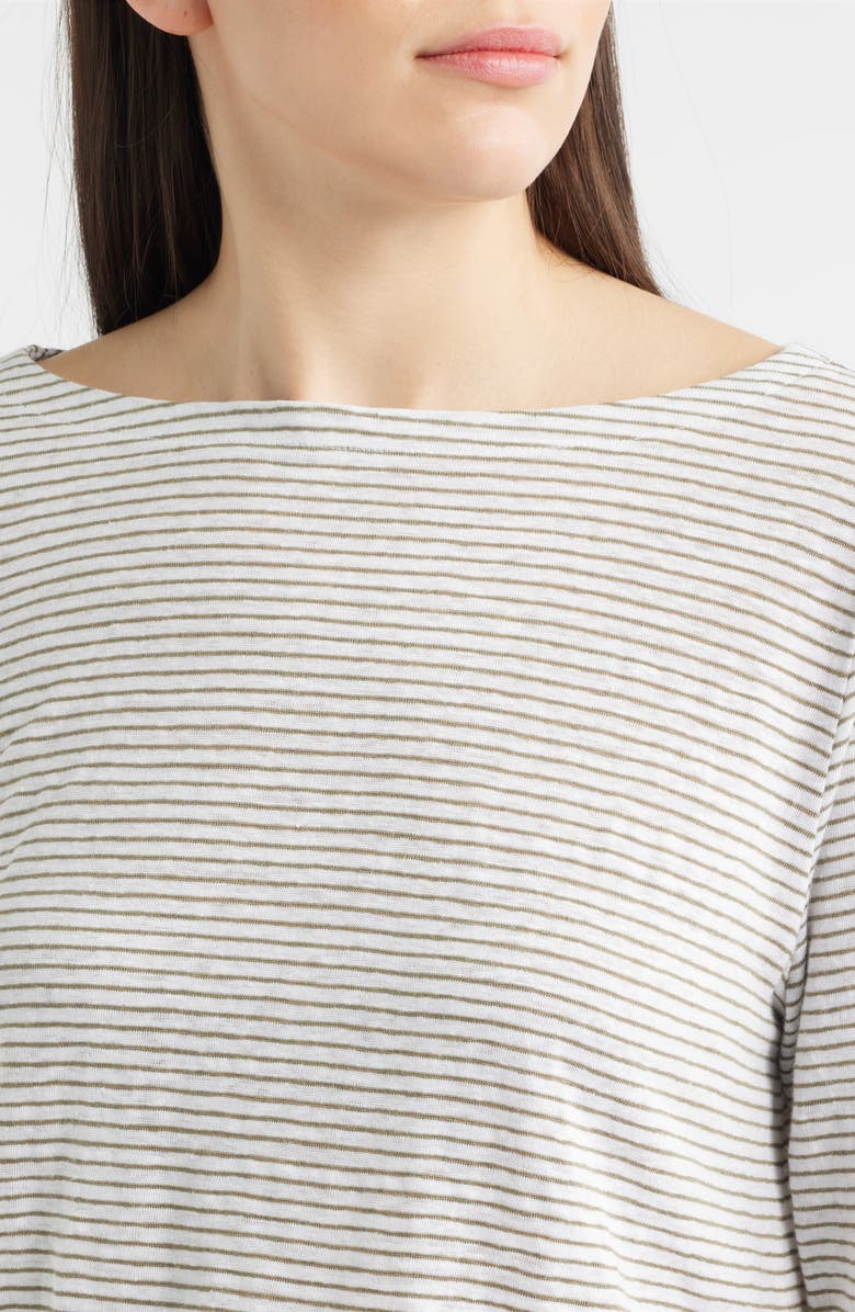 Eileen Fisher Stripe Bateau Neck Organic Linen Top, Alternate, color, Bay Leaf