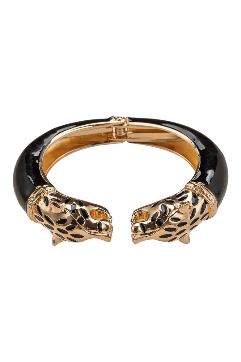 Talia Leopard Hinged Cuff Bracelet, Main, color, BLACK