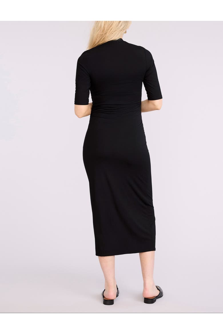 Mock Neck 3/4 Sleeve Ribbed Maxi Dress, Alternate, color, Black