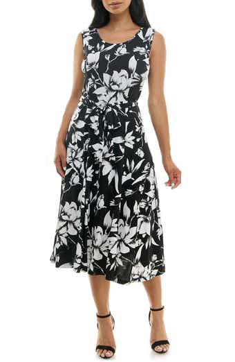 Nina Leonard Crewneck Sleeveless Midi Dress
