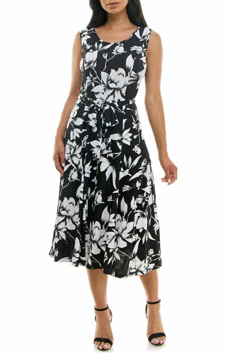 Nina Leonard Crewneck Sleeveless Midi Dress