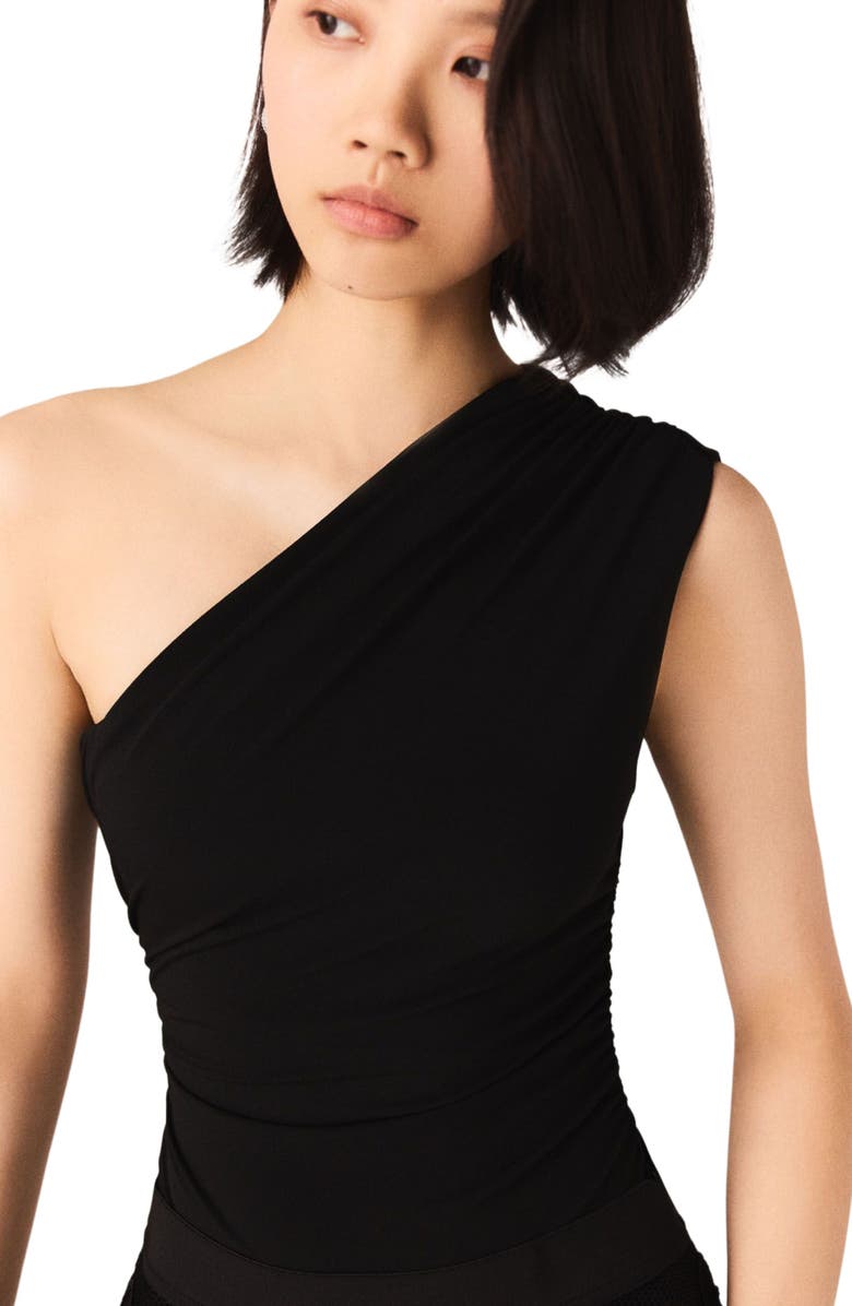 maje Asymmetric bodysuit, Alternate, color, Black